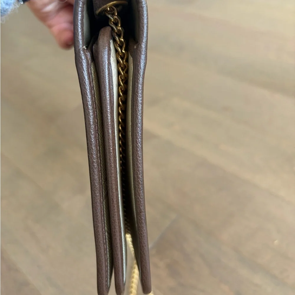 Vintage Dior Brown Leather Clutch with Gold Chain 90s